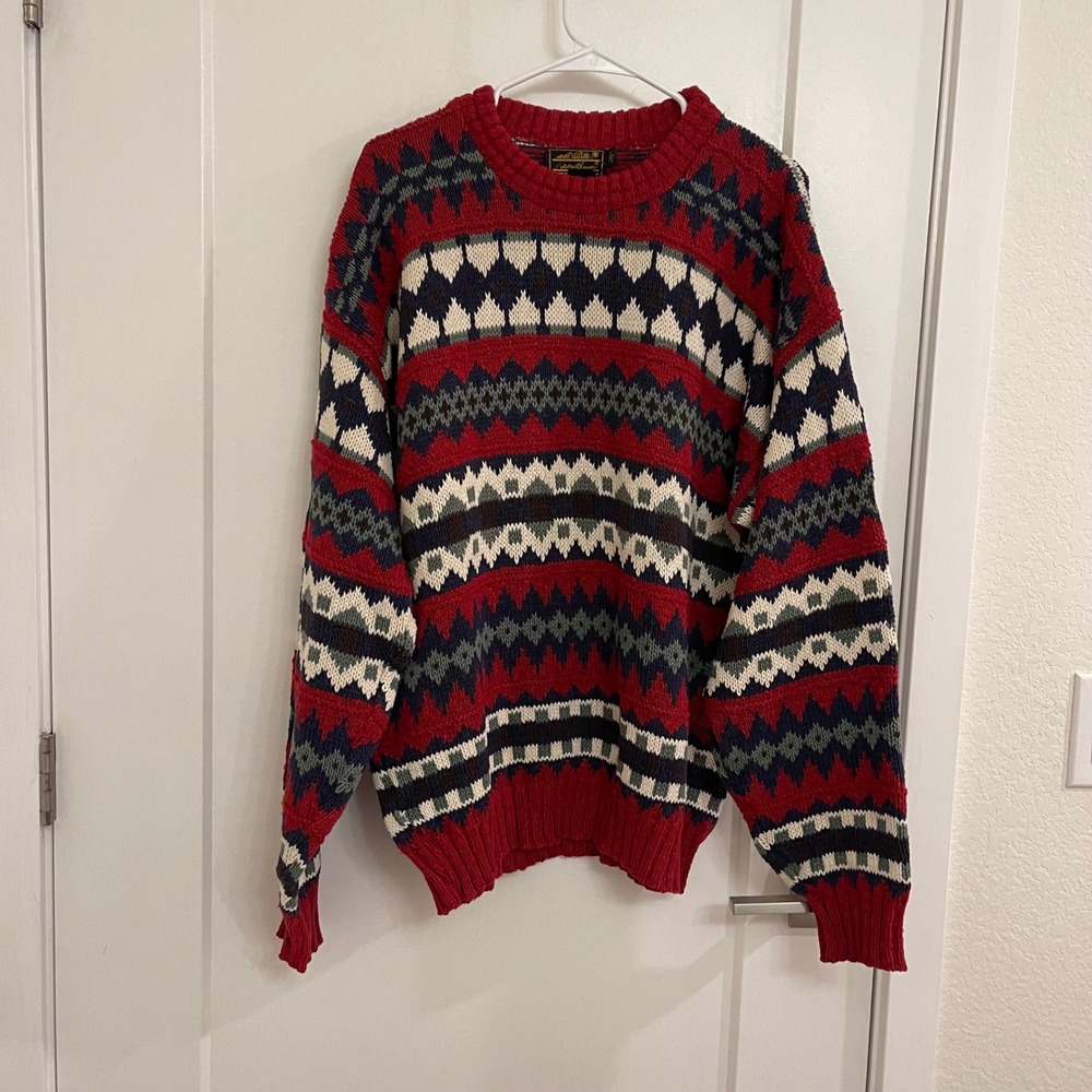 Vintage Eddie Bauer Geometric Sweater Holiday 80s Fall Retro Granola - Picture 1 of 11